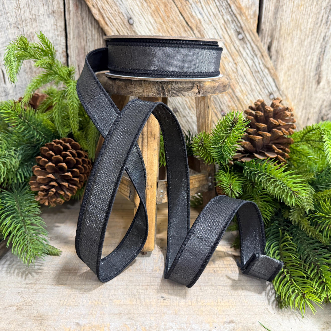 1" Black Ribbon, Silky Sheen Black Wired Ribbon, Farrisilk Ribbon, SR154-92