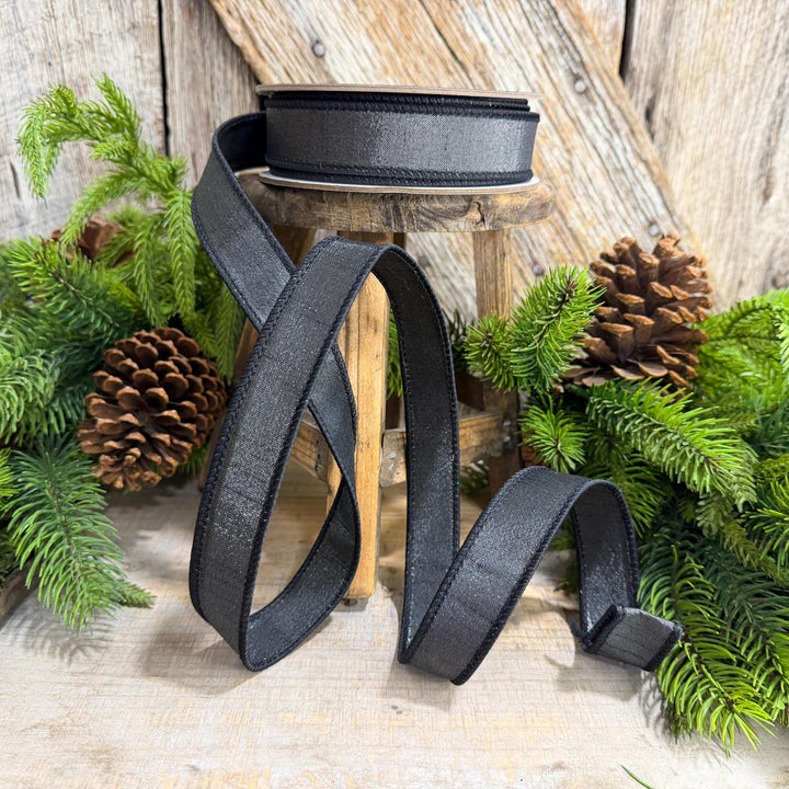 1" Black Ribbon, Silky Sheen Black Wired Ribbon, Farrisilk Ribbon, SR154-92
