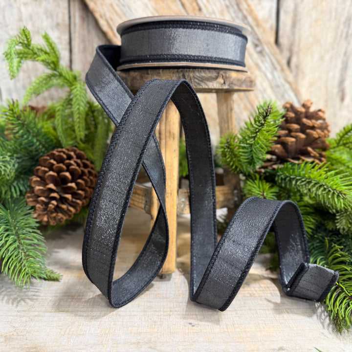 1" Black Ribbon, Silky Sheen Black Wired Ribbon, Farrisilk Ribbon, SR154-92