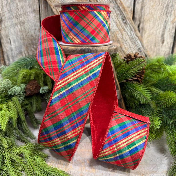 2.5" Chistmas Plaid ribbon, Farrisilk Ribbon, Nutcracker plaid ribbon, Christmas plaid ribbon, wired ribbon, Glitz Plaid Ribbon, RK700-32