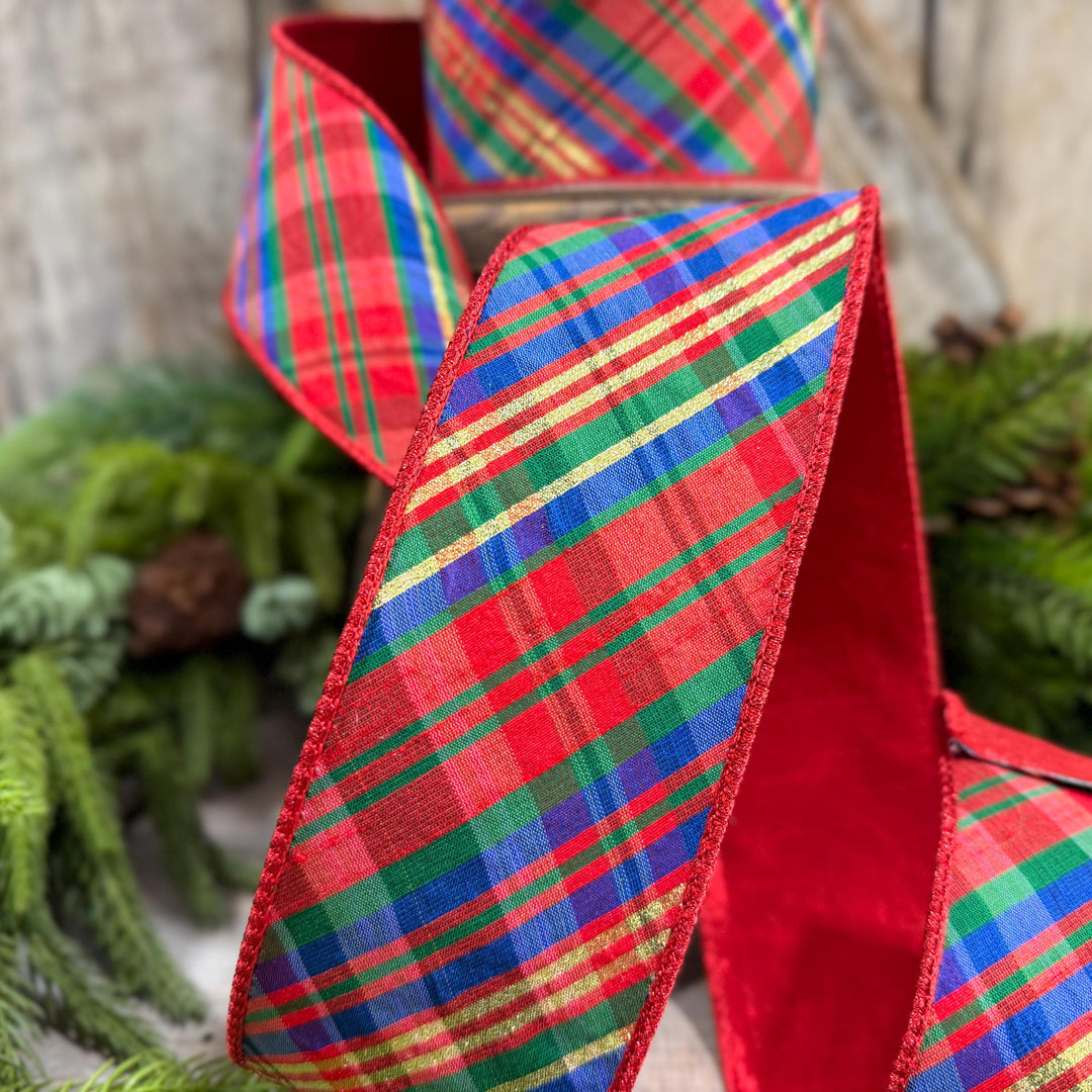 2.5" Chistmas Plaid ribbon, Farrisilk Ribbon, Nutcracker plaid ribbon, Christmas plaid ribbon, wired ribbon, Glitz Plaid Ribbon, RK700-32