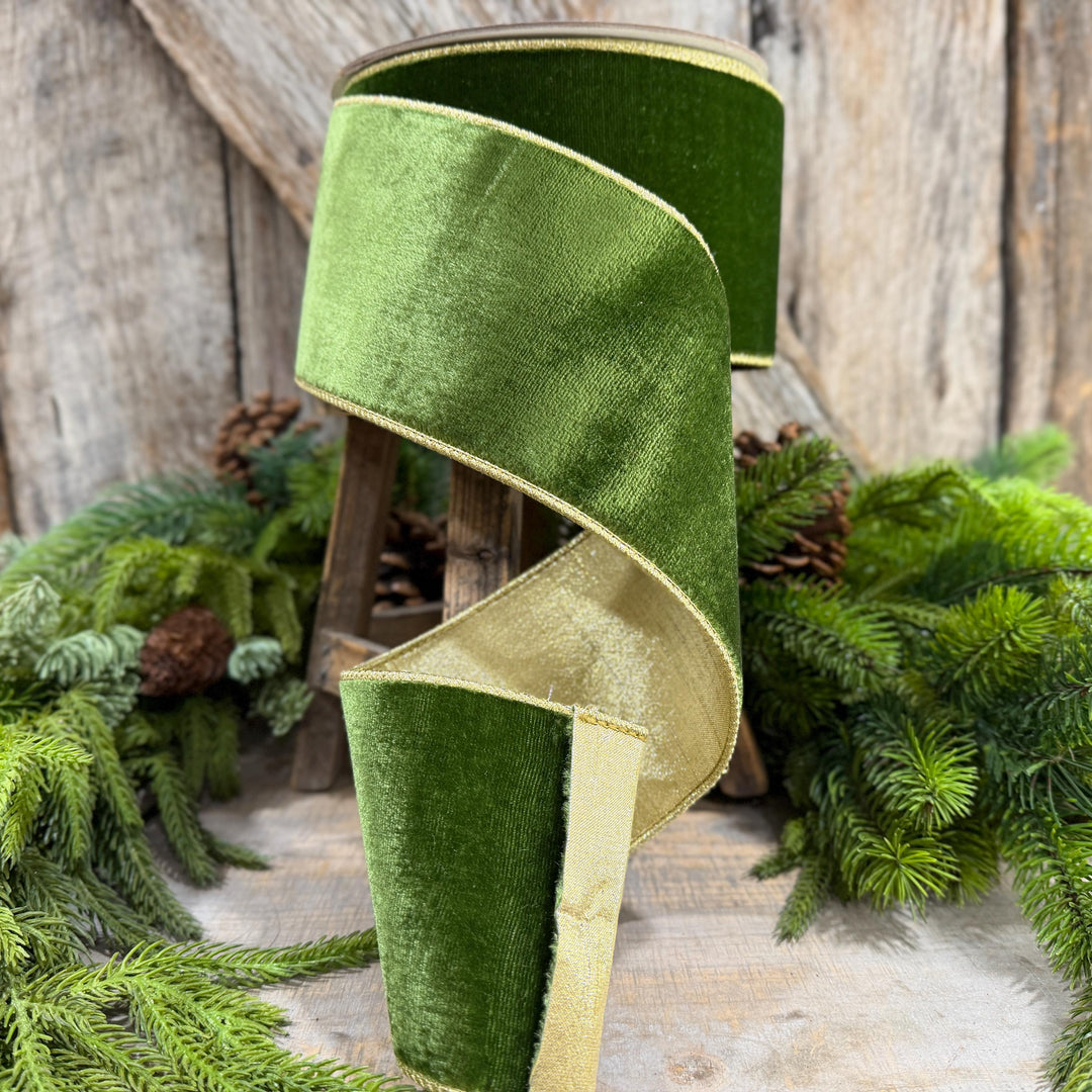 4" Forest Green Velvet Ribbon, Farrisilk Ribbon, Christmas Ribbon, Flashy Velvet Ribbon, RG807-45