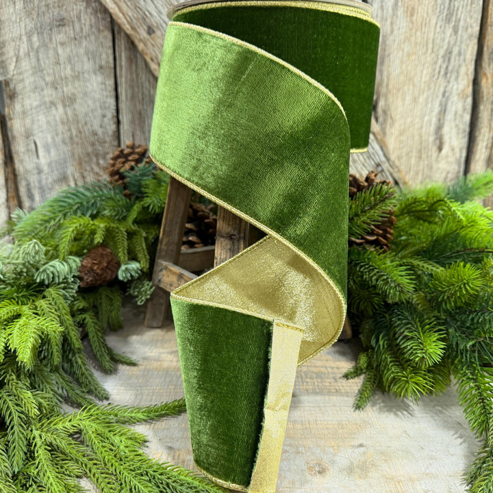 4" Forest Green Velvet Ribbon, Farrisilk Ribbon, Christmas Ribbon, Flashy Velvet Ribbon, RG807-45