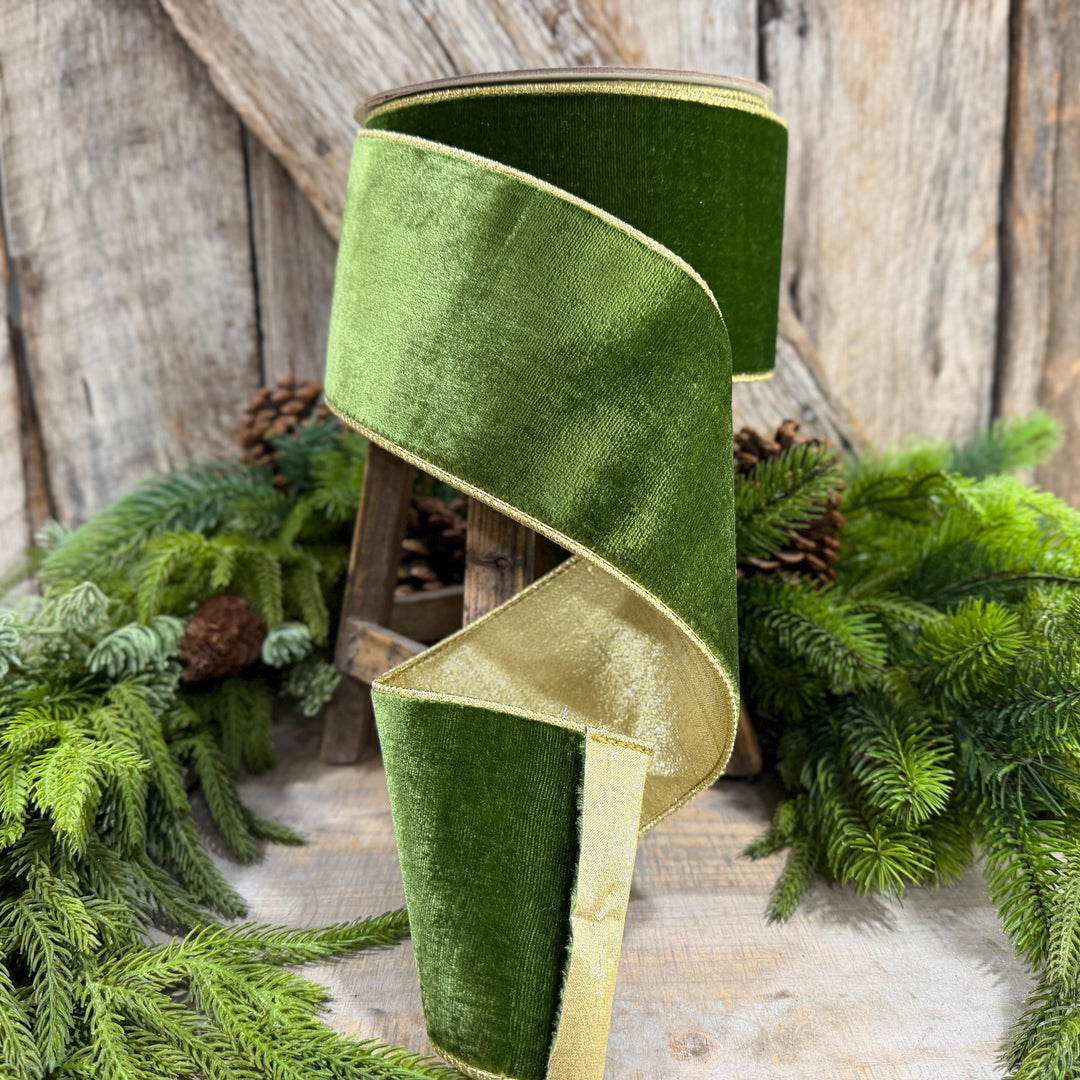 4" Forest Green Velvet Ribbon, Farrisilk Ribbon, Christmas Ribbon, Flashy Velvet Ribbon, RG807-45