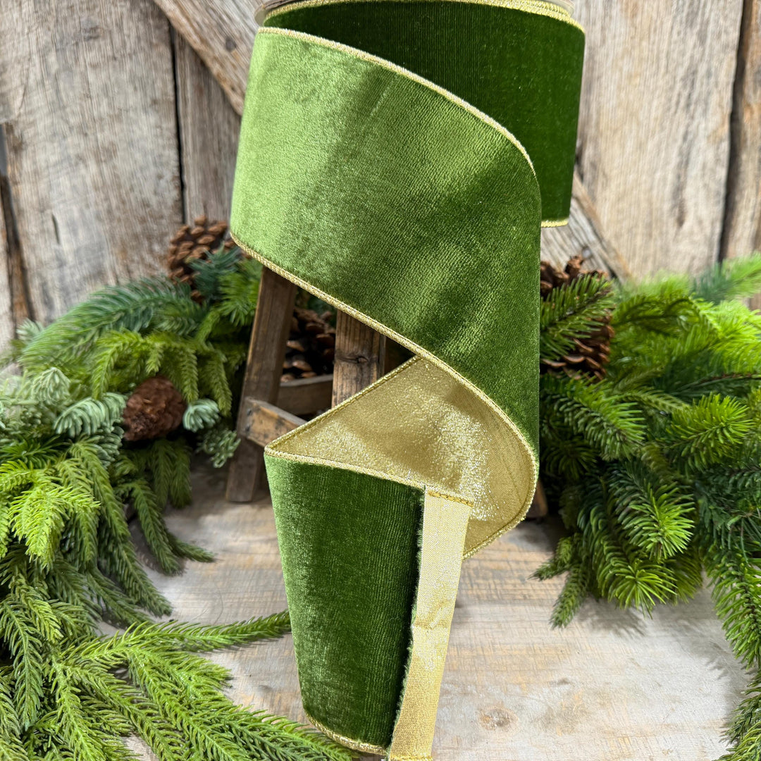 4" Forest Green Velvet Ribbon, Farrisilk Ribbon, Christmas Ribbon, Flashy Velvet Ribbon, RG807-45