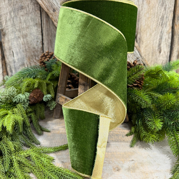 4" Forest Green Velvet Ribbon, Farrisilk Ribbon, Christmas Ribbon, Flashy Velvet Ribbon, RG807-45