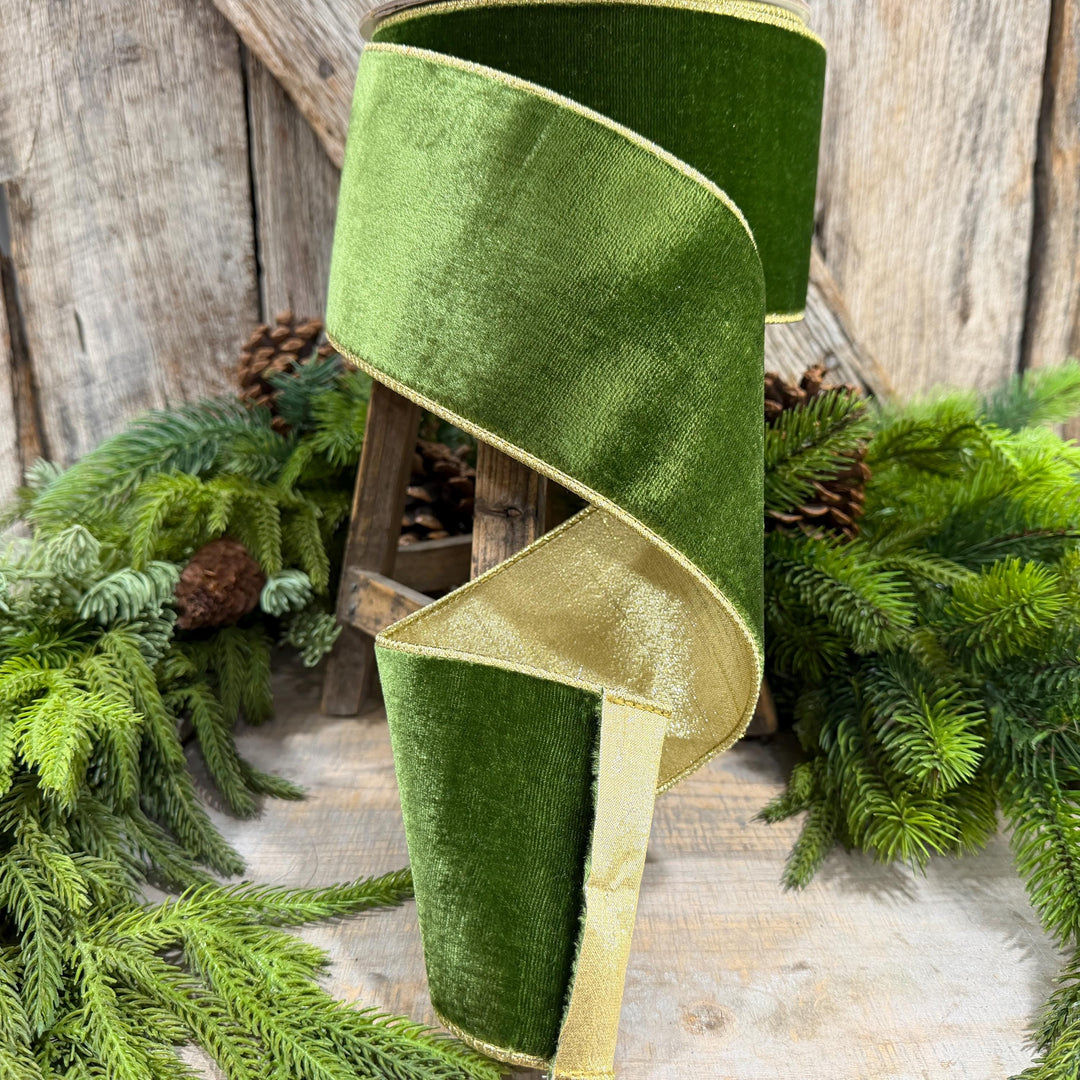 4" Forest Green Velvet Ribbon, Farrisilk Ribbon, Christmas Ribbon, Flashy Velvet Ribbon, RG807-45
