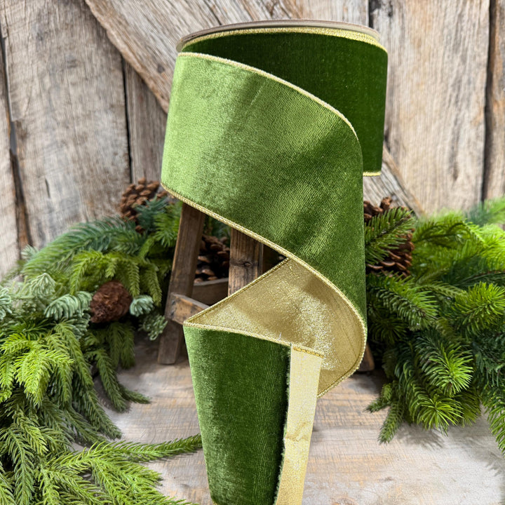 4" Forest Green Velvet Ribbon, Farrisilk Ribbon, Christmas Ribbon, Flashy Velvet Ribbon, RG807-45