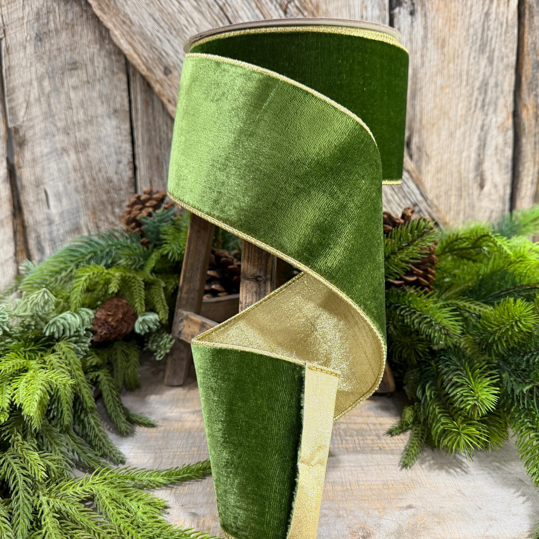 4" Forest Green Velvet Ribbon, Farrisilk Ribbon, Christmas Ribbon, Flashy Velvet Ribbon, RG807-45