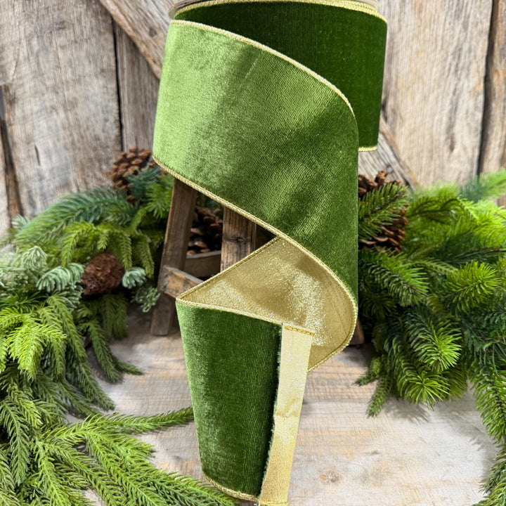 4" Forest Green Velvet Ribbon, Farrisilk Ribbon, Christmas Ribbon, Flashy Velvet Ribbon, RG807-45