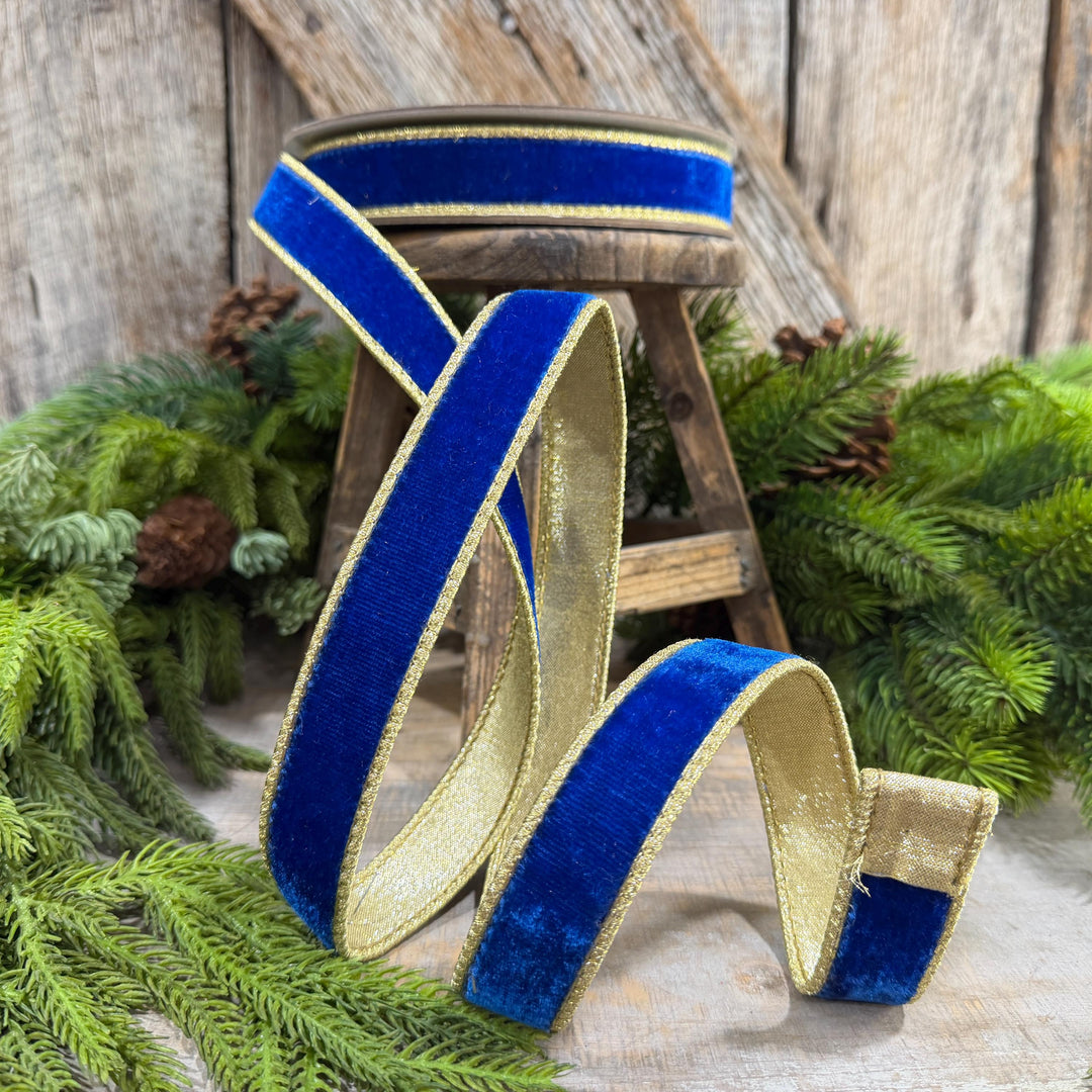 1" Royal Blue Flashy Velvet Ribbon, Farrisilk Ribbon, Christmas Ribbon