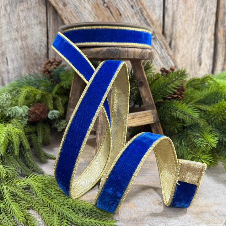 1" Royal Blue Flashy Velvet Ribbon, Farrisilk Ribbon, Christmas Ribbon