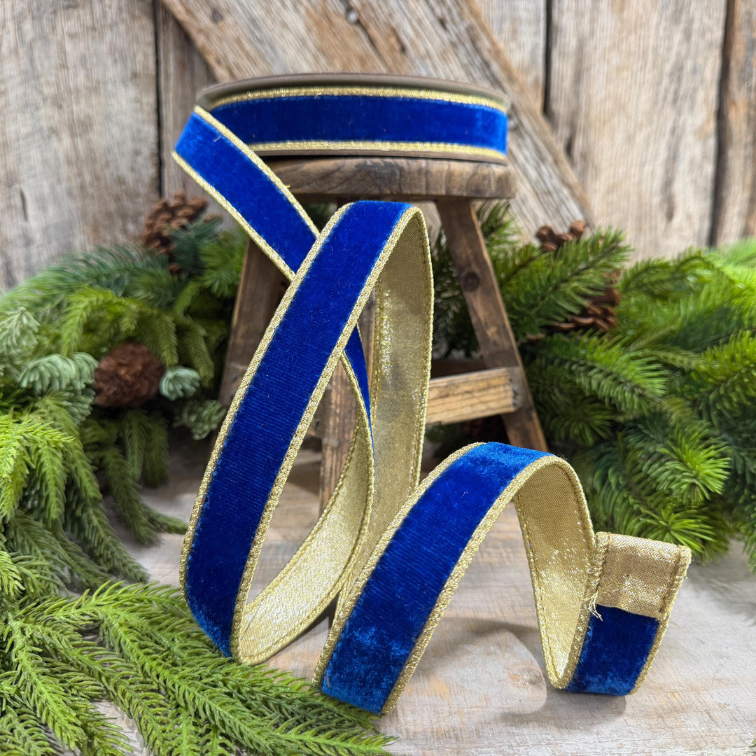 1" Royal Blue Flashy Velvet Ribbon, Farrisilk Ribbon, Christmas Ribbon