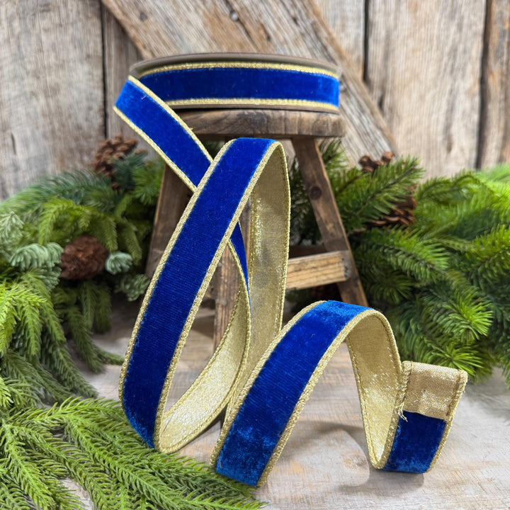 1" Royal Blue Flashy Velvet Ribbon, Farrisilk Ribbon, Christmas Ribbon