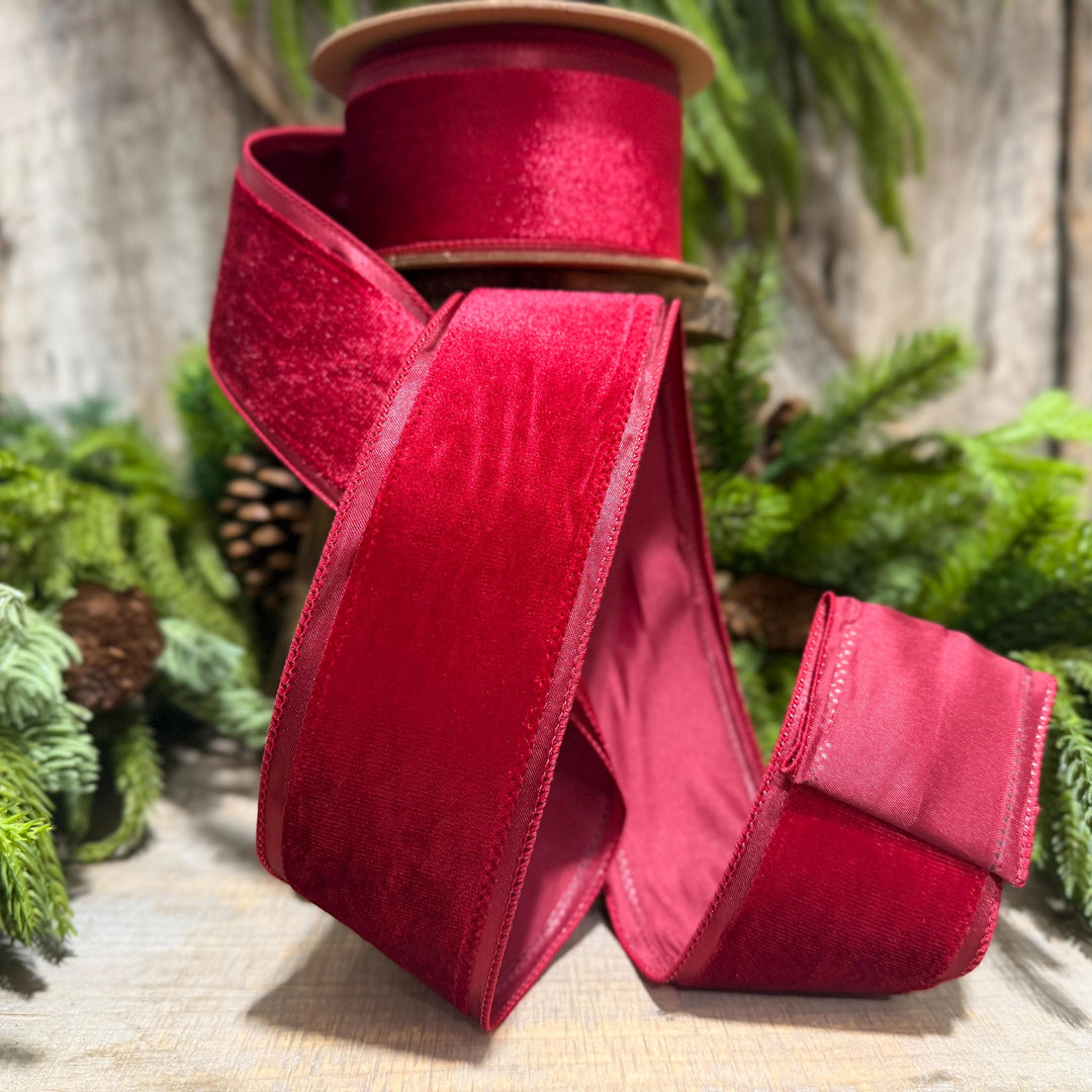 2.5” Burgundy Velvet Ribbon, Maroon Velvet ribbon