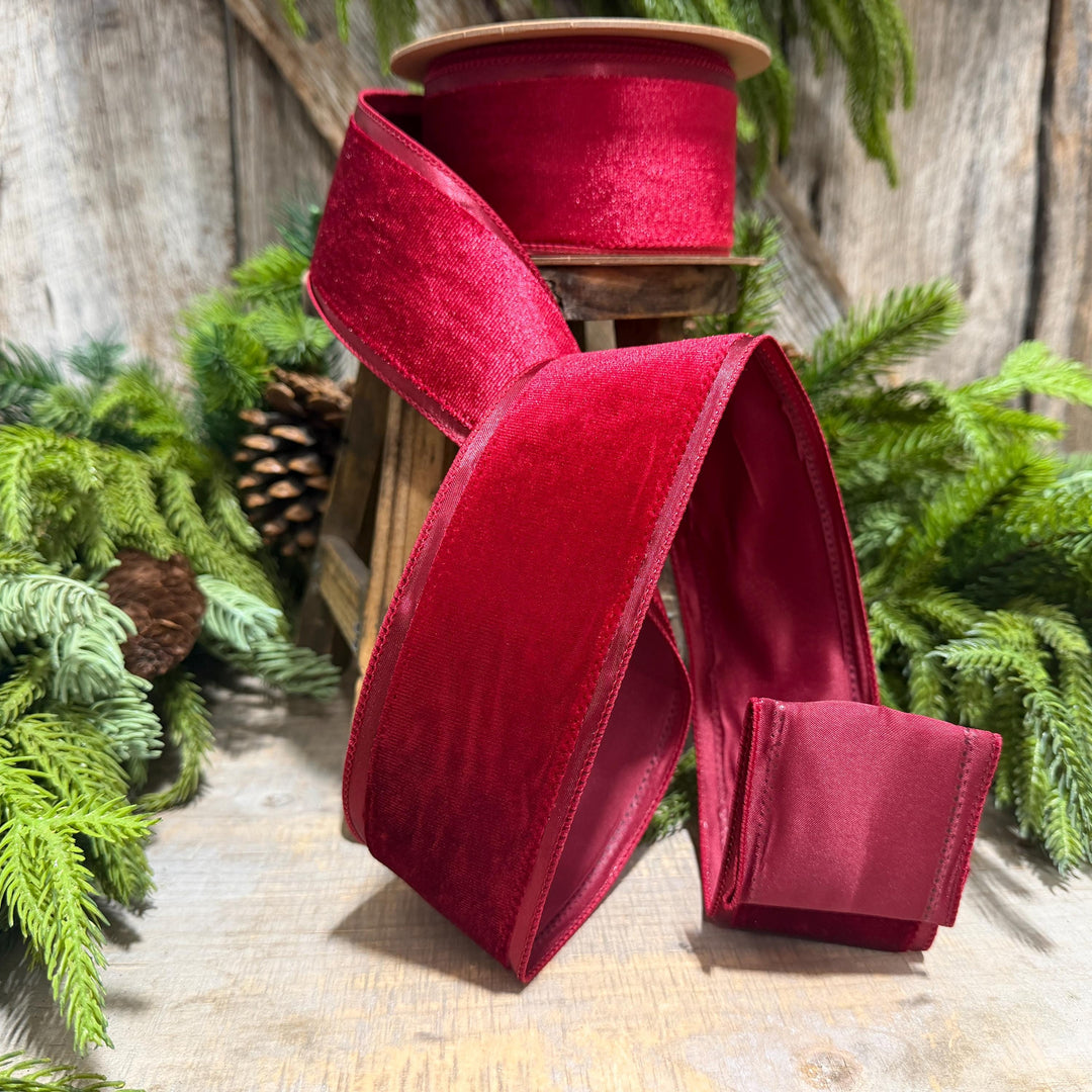 2.5” Burgundy Velvet Ribbon, Maroon Velvet ribbon