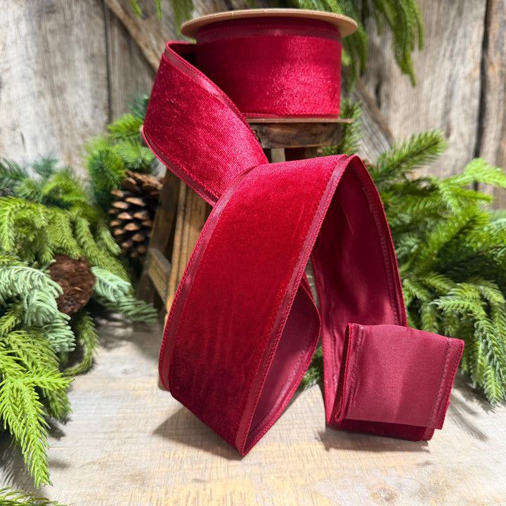2.5” Burgundy Velvet Ribbon, Maroon Velvet ribbon