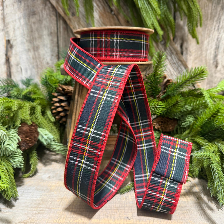1.5" Navy Blue Traditional CHristmas Plaid, Wired Ribbon, Tartan Plaid Ribbon