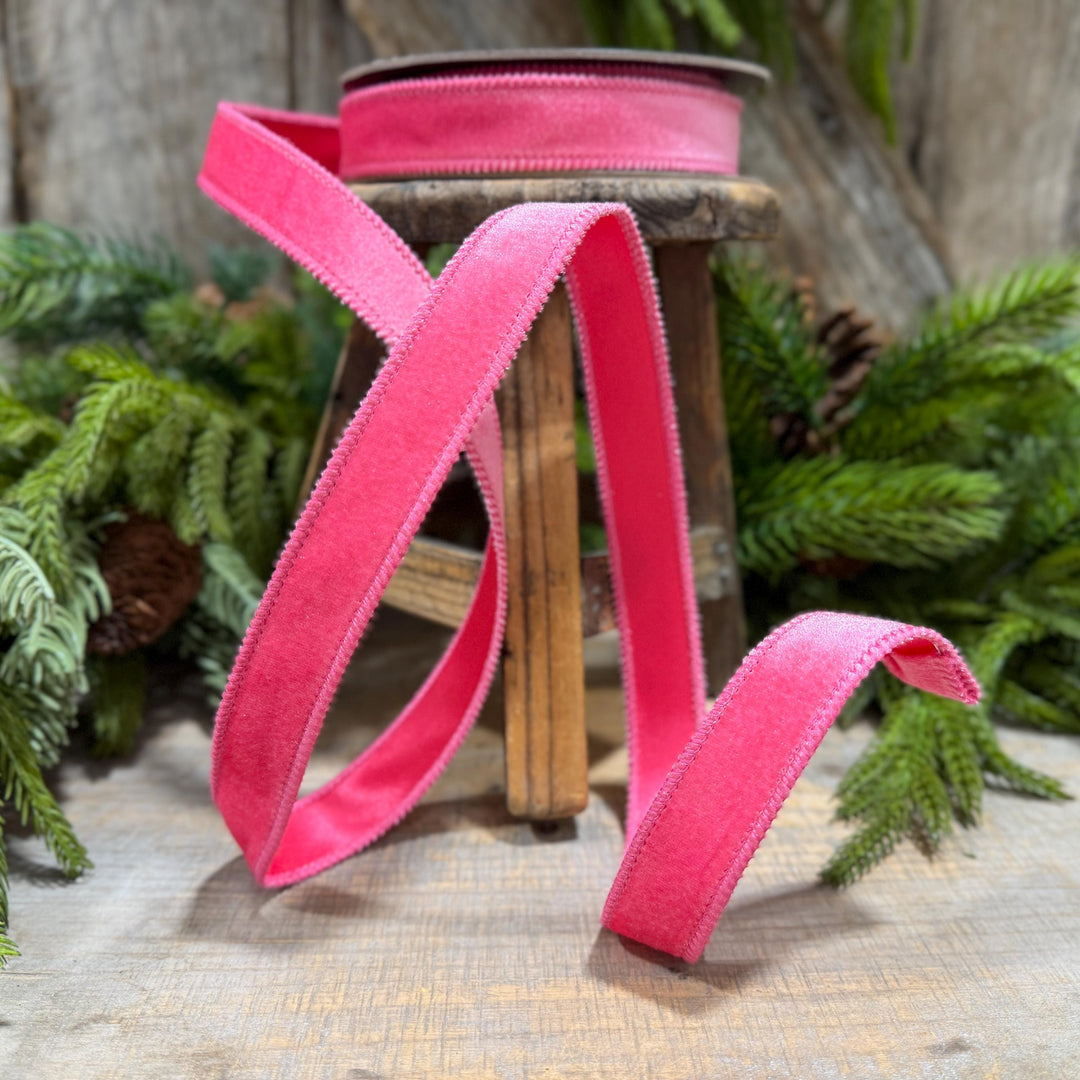 1" BubbleGum Pink Velvet Ribbon, Pink Velvet Ribbon