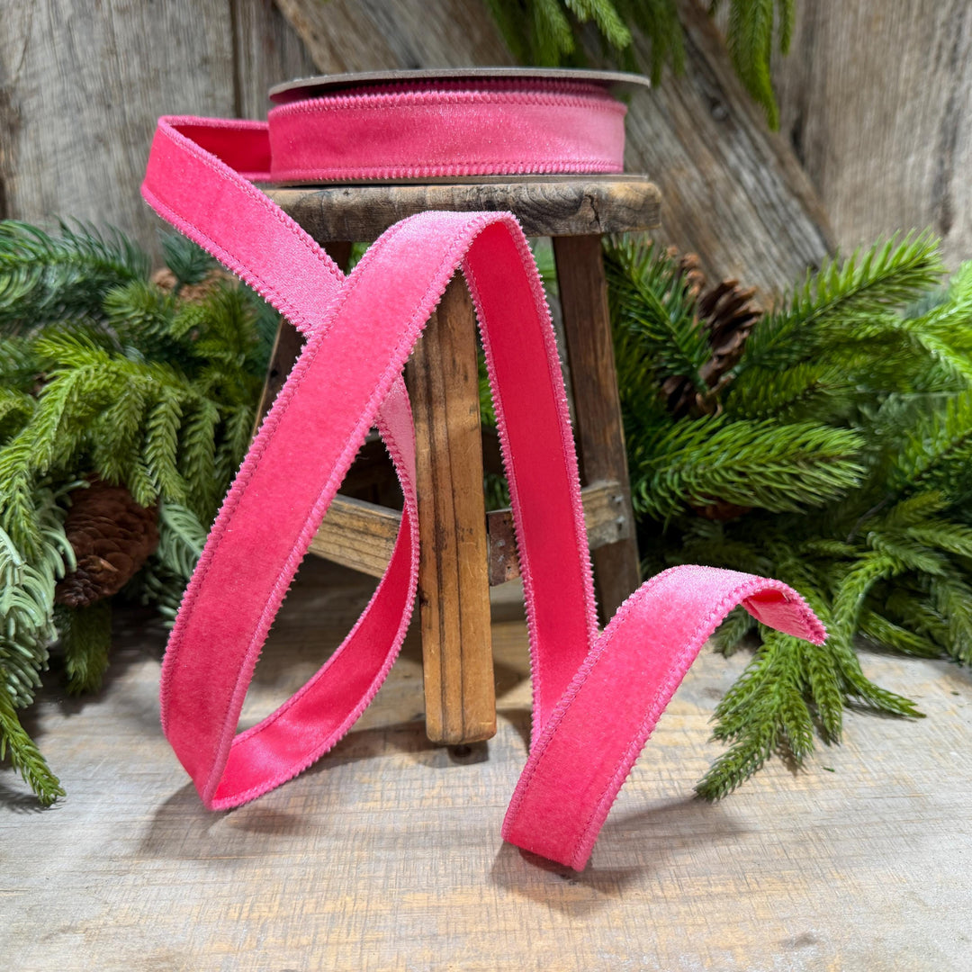 1" BubbleGum Pink Velvet Ribbon, Pink Velvet Ribbon