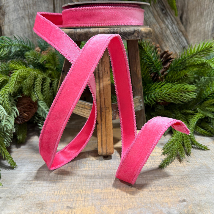 1" BubbleGum Pink Velvet Ribbon, Pink Velvet Ribbon