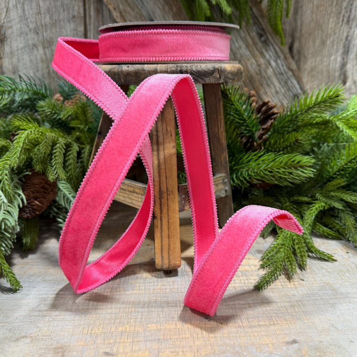1" BubbleGum Pink Velvet Ribbon, Pink Velvet Ribbon