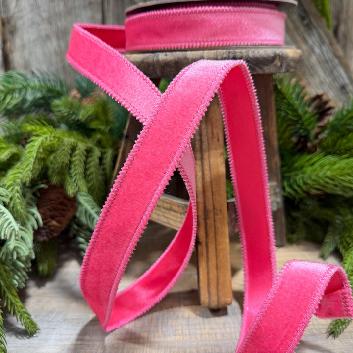 1" BubbleGum Pink Velvet Ribbon, Pink Velvet Ribbon