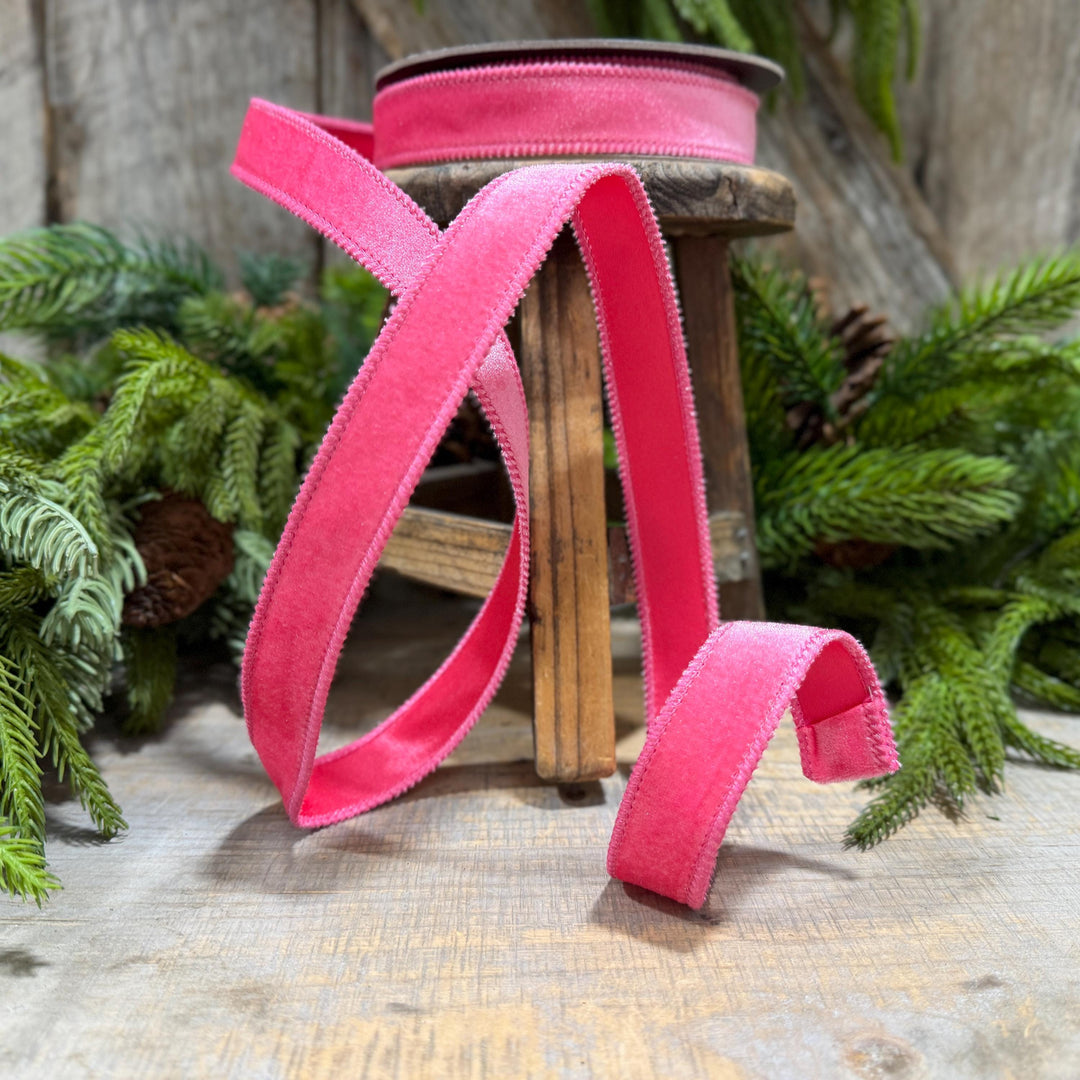 1" BubbleGum Pink Velvet Ribbon, Pink Velvet Ribbon