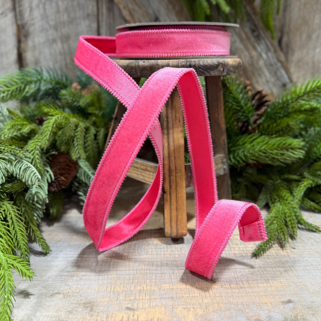1" BubbleGum Pink Velvet Ribbon, Pink Velvet Ribbon