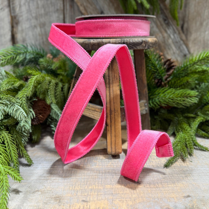 1" BubbleGum Pink Velvet Ribbon, Pink Velvet Ribbon