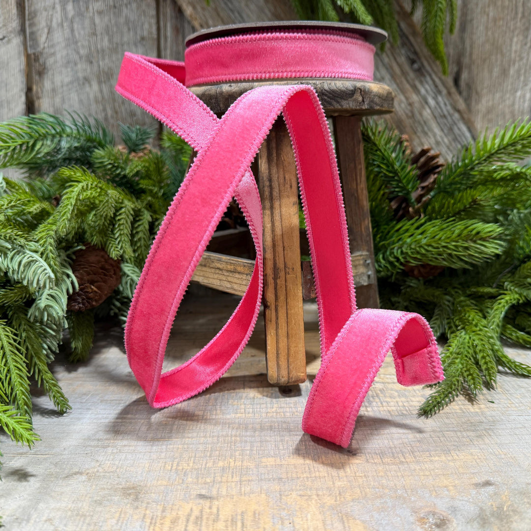 1" BubbleGum Pink Velvet Ribbon, Pink Velvet Ribbon