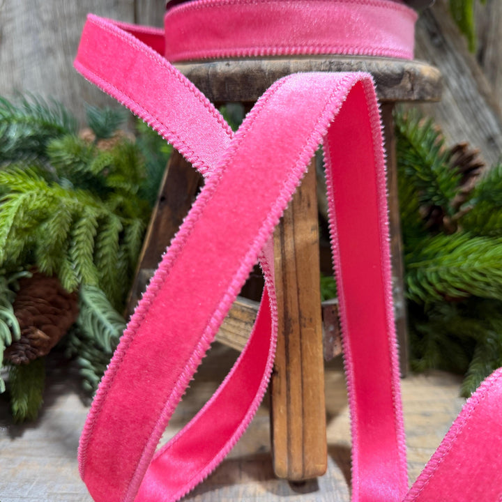 1" BubbleGum Pink Velvet Ribbon, Pink Velvet Ribbon