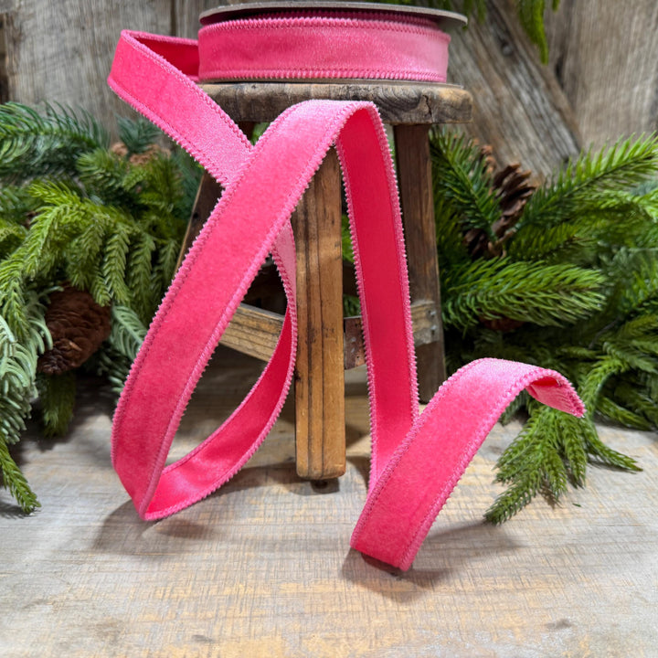 1" BubbleGum Pink Velvet Ribbon, Pink Velvet Ribbon