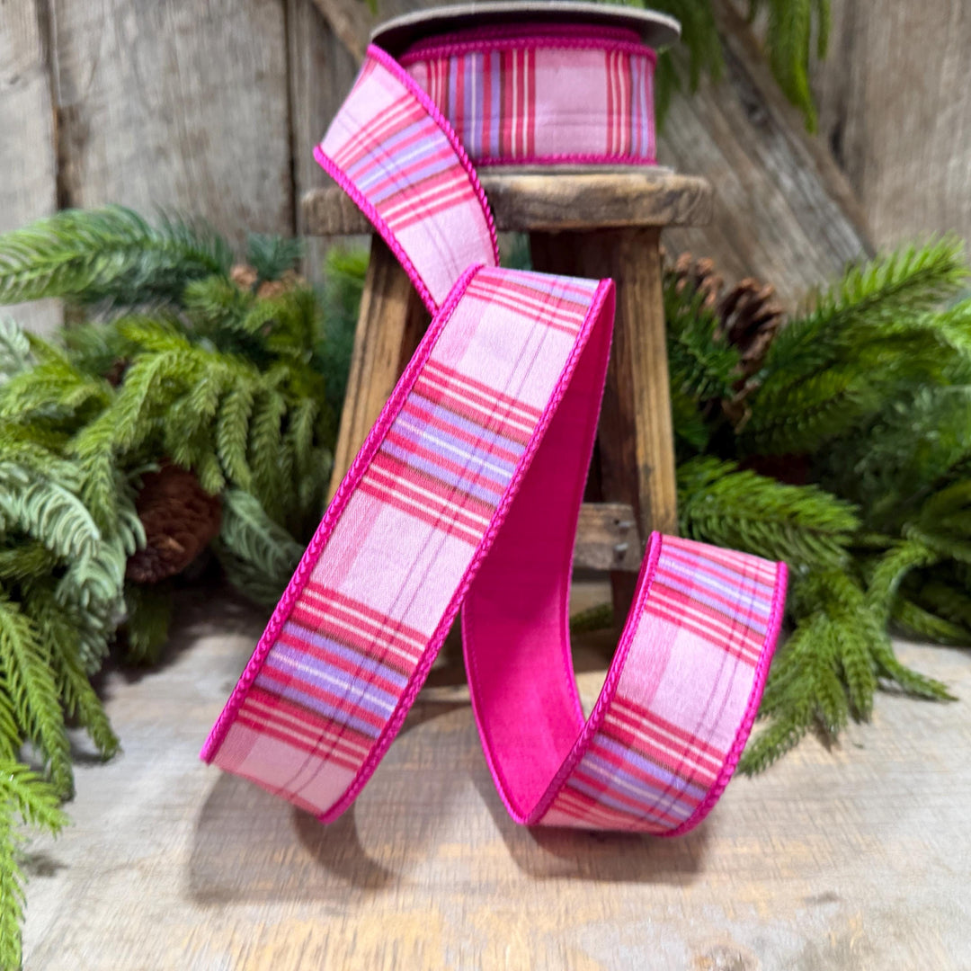 1.5" Pink Plaid Ribbon, Pink Candy Shop Plaid Ribbon