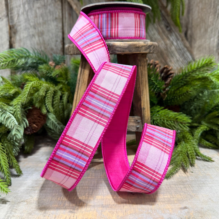 1.5" Pink Plaid Ribbon, Pink Candy Shop Plaid Ribbon