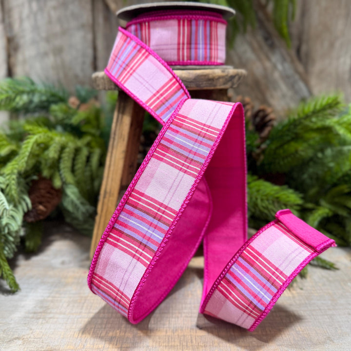 1.5" Pink Plaid Ribbon, Pink Candy Shop Plaid Ribbon