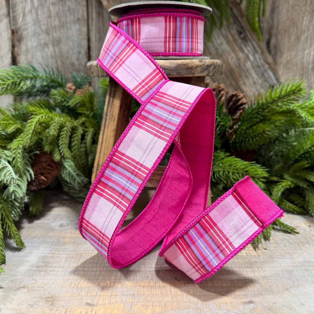 1.5" Pink Plaid Ribbon, Pink Candy Shop Plaid Ribbon