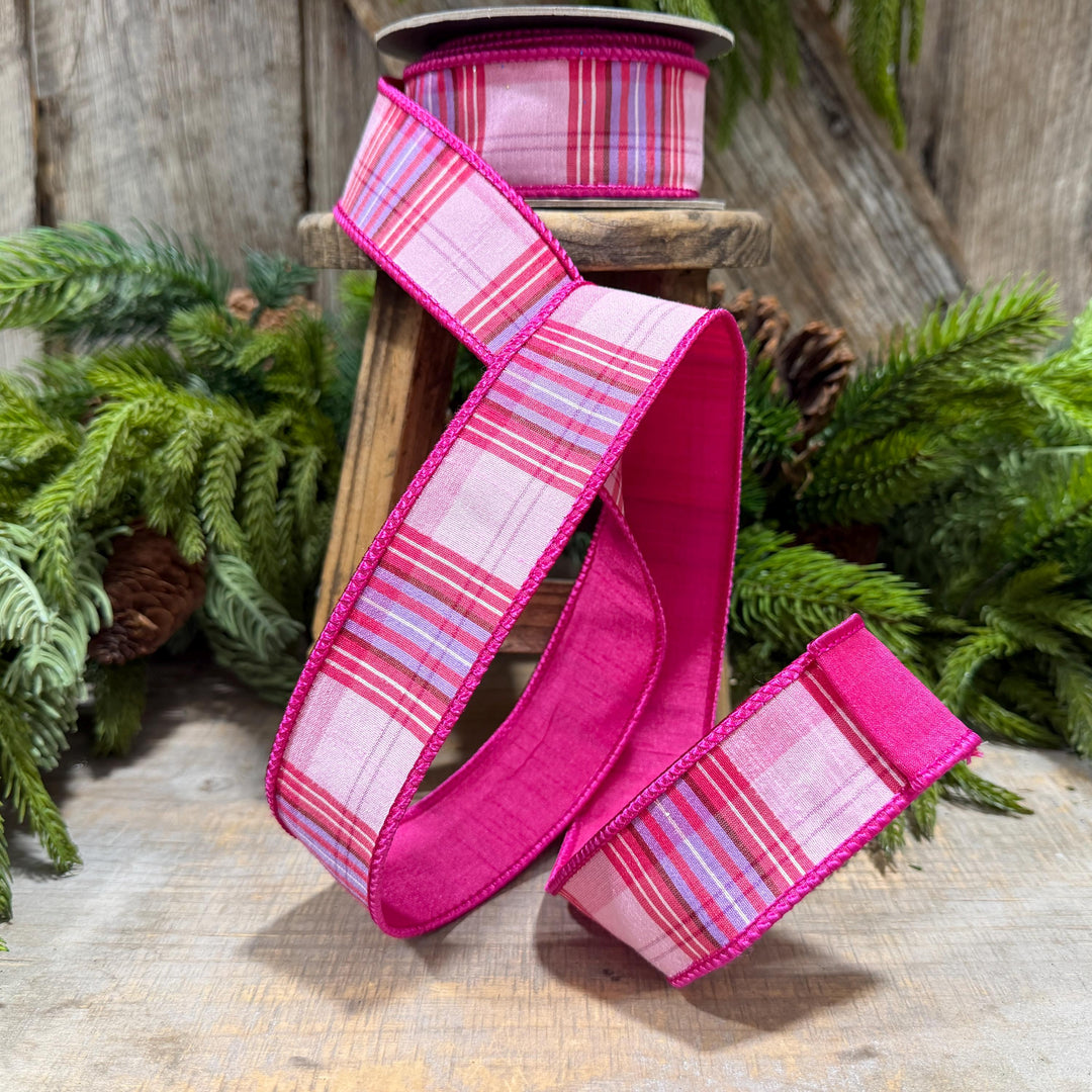1.5" Pink Plaid Ribbon, Pink Candy Shop Plaid Ribbon