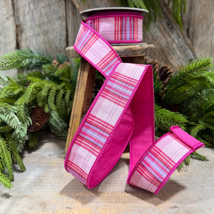 1.5" Pink Plaid Ribbon, Pink Candy Shop Plaid Ribbon