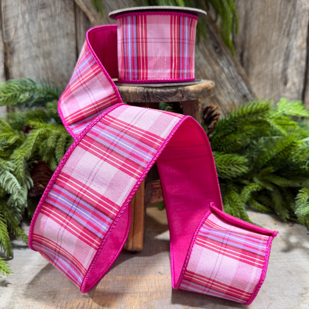2.5" Pink Plaid Ribbon, Pink Candy Shop Plaid Ribbon