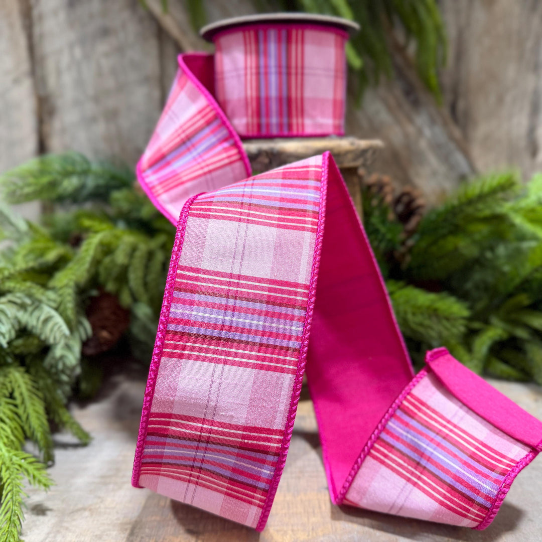 2.5" Pink Plaid Ribbon, Pink Candy Shop Plaid Ribbon