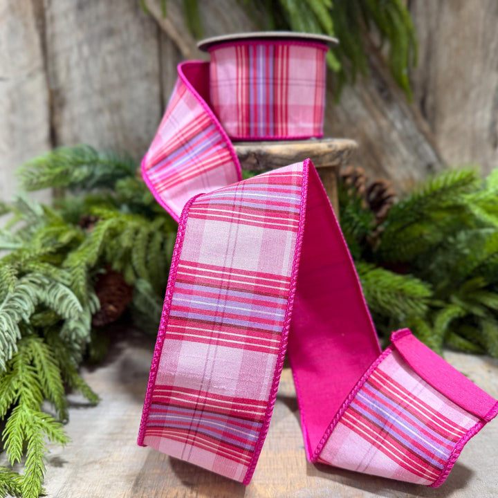2.5" Pink Plaid Ribbon, Pink Candy Shop Plaid Ribbon