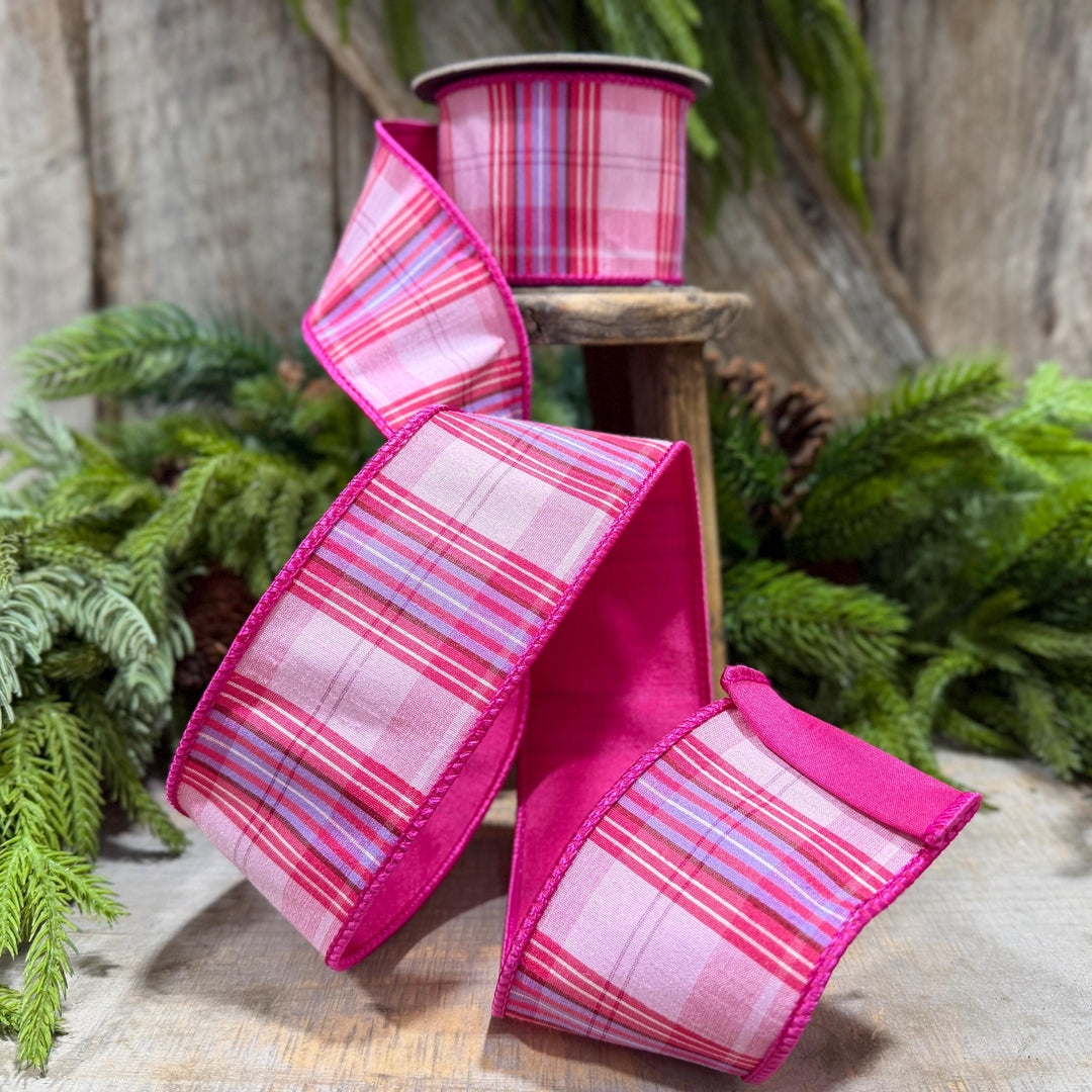 2.5" Pink Plaid Ribbon, Pink Candy Shop Plaid Ribbon