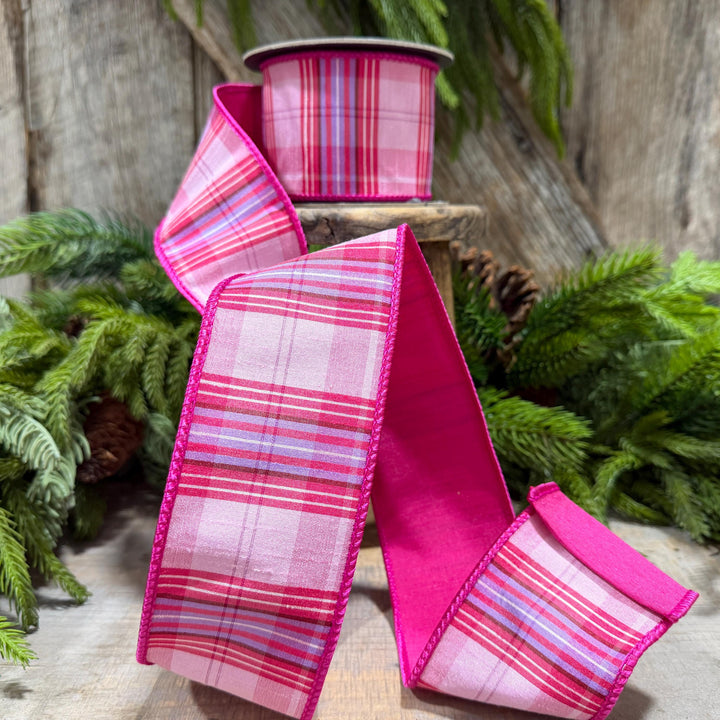 2.5" Pink Plaid Ribbon, Pink Candy Shop Plaid Ribbon