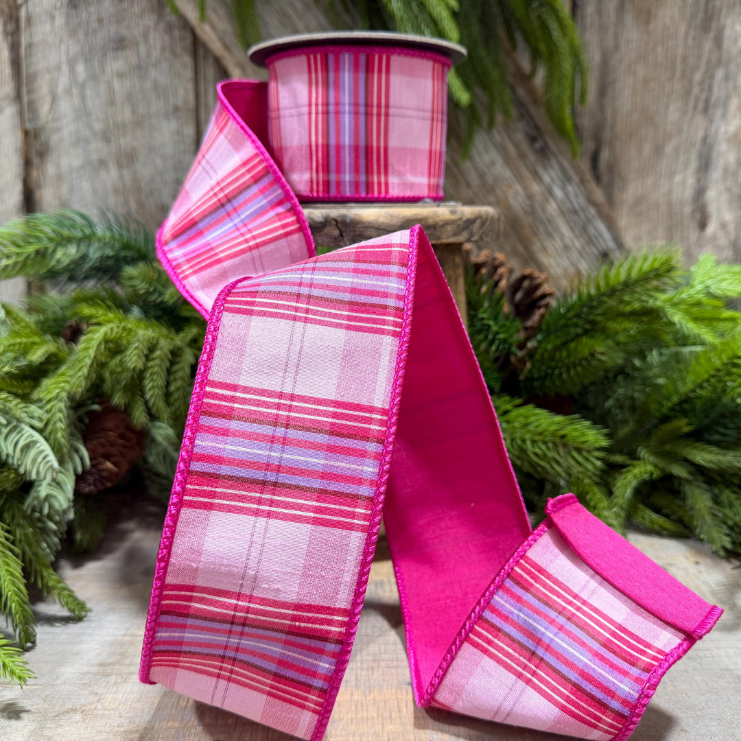 2.5" Pink Plaid Ribbon, Pink Candy Shop Plaid Ribbon