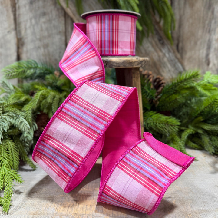 2.5" Pink Plaid Ribbon, Pink Candy Shop Plaid Ribbon