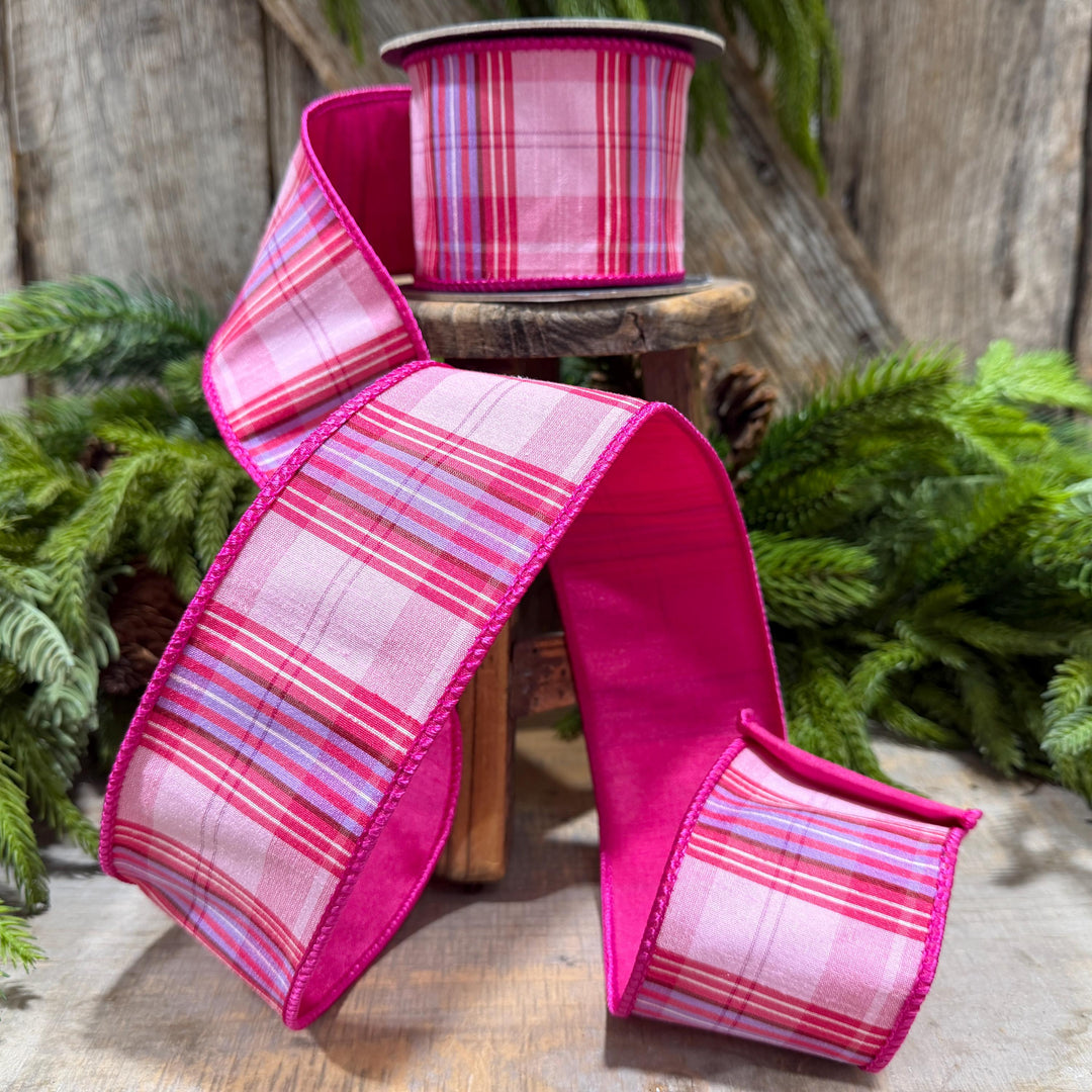 2.5" Pink Plaid Ribbon, Pink Candy Shop Plaid Ribbon