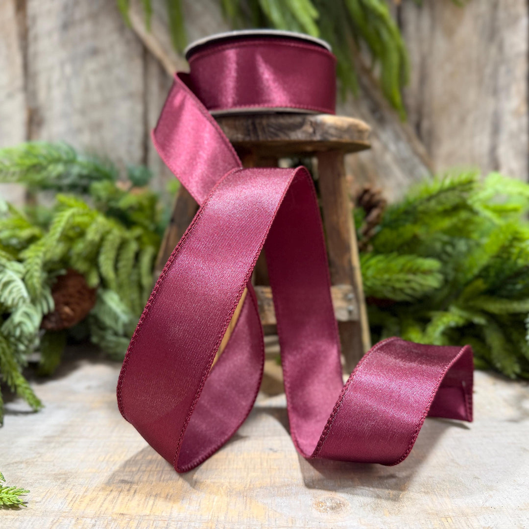 1.5" Burgundy Satin Ribbon, Burgundy Christmas Ribbon,