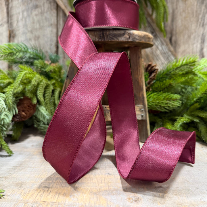 1.5" Burgundy Satin Ribbon, Burgundy Christmas Ribbon,