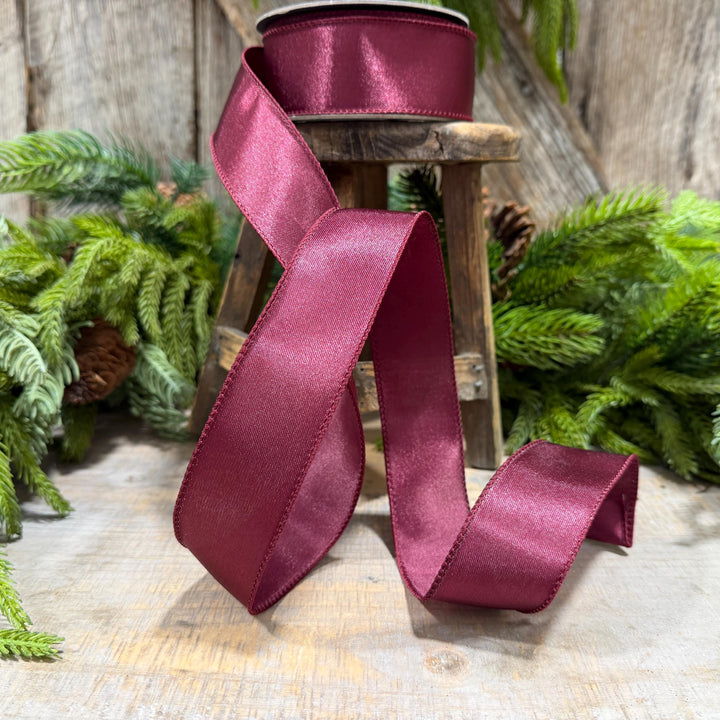 1.5" Burgundy Satin Ribbon, Burgundy Christmas Ribbon,